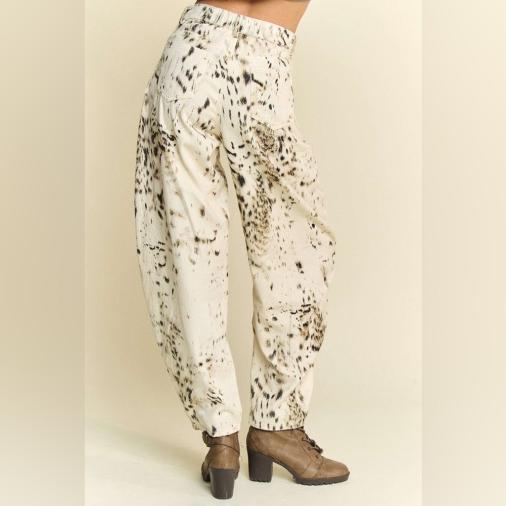 🟠 376B. Dotted Lace Detail Barrel Denim Pants